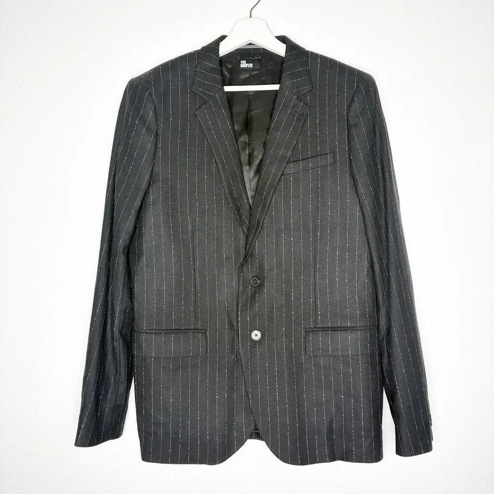 The Kooples Men's Wool Blend Black Pinstriped Blazer 48 NWT